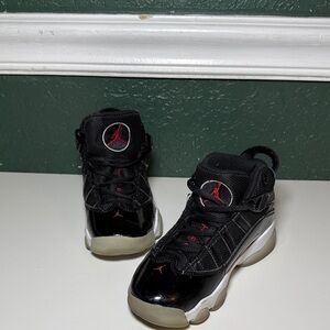 Air Jordan 6 Rings Black White Red Little Kids Sneakers Size 11C Patent Leather